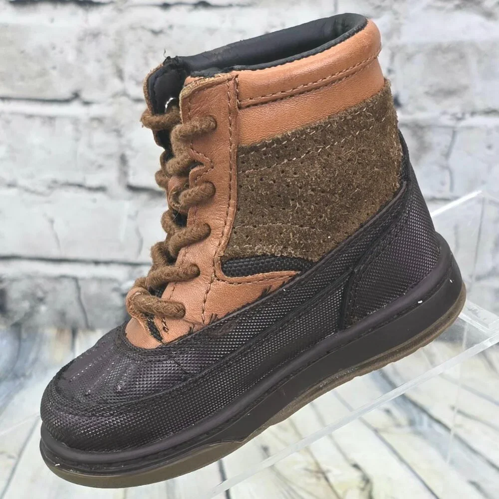 POLO Ralph Lauren Lansing High Toddler Boys Boots Size 4.5 Brown Leather Outdoor